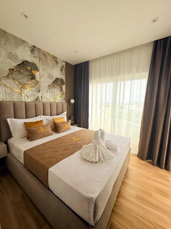 Comfortable bedding prepared for arrival